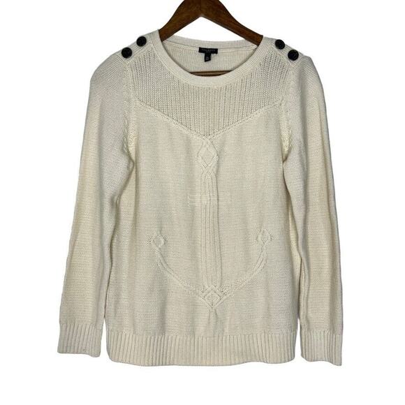 Talbots Cream Anchor Nautical Knit Pullover Sweater Size Medium Petite Women’s - Picture 1 of 11